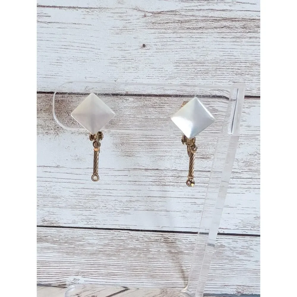 Vintage Clip On Earrings - Dainty Pearlescent with Dangle
